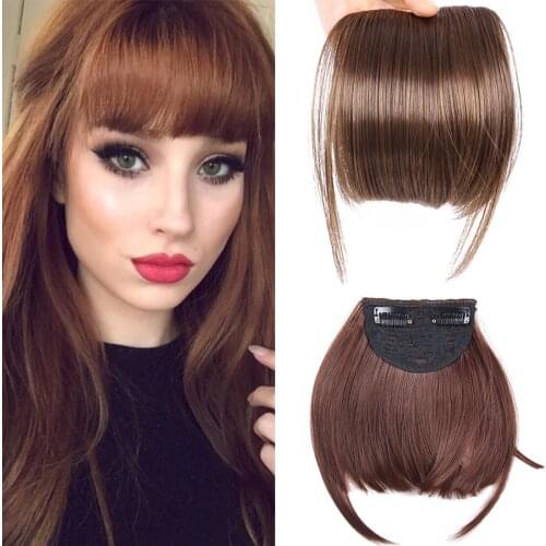 AliLeader Neat Front Fringe Clip On Bangs Hairpiece Black Brown Blonde Natural Soft Synthetic Bang Hair Extensions for Women