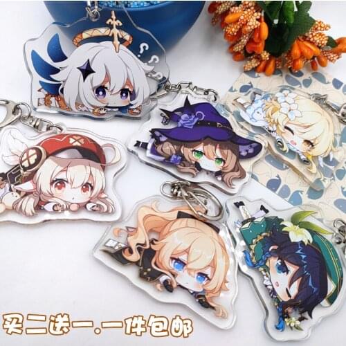 Anime Genshin Impact Klee Paimon Lisa Cute Keychain Keyrings Acrylic Double Sided Backpack Cartoon School Bag Pendant Xmas Gifts
