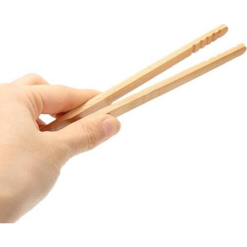 2PCS Bamboo Food Tongs Creative Non-slip Salad Tongs Dessert Tongs Anti Heat Bread Clip Bread Cake Clip Home Kitchen Coxeer