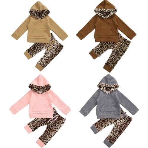 Kids Fashion Autumn Winter Thick Outfit Set Baby Girls Boys Fashion 2-piece Outfit Set Long Sleeve Leopard Hoodie and Pants Set