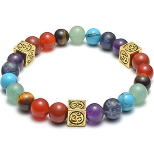 FYJS Unique 3D Symbol Connect 8 mm Many Colors Stone Quartz Elastic Bracelet Healing Chakra Jewelry