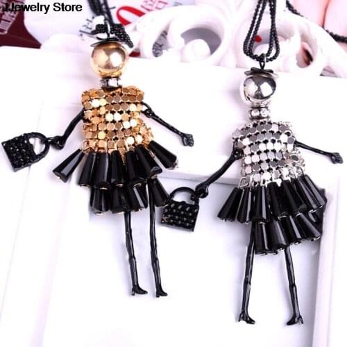Hot 1PC Women Doll Cute Black Long Necklaces & Pendant Dress Baby Girls Maxi Necklace Brand Fashion Statement Jewelry