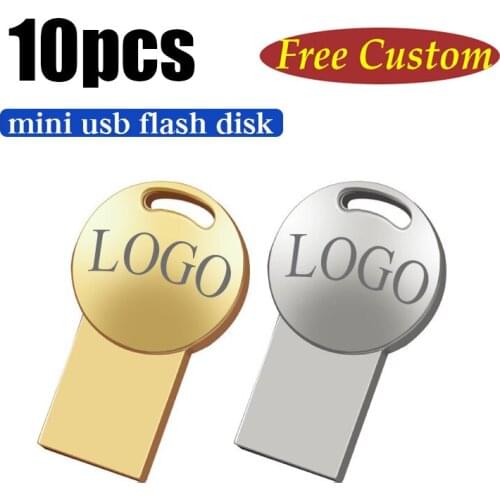 Hot Selling Mini Metal Customized 10PCS 8GB 16GB 32GB USB 2.0 USB Flash Drives Free laser LOGO Smiley pen Drives