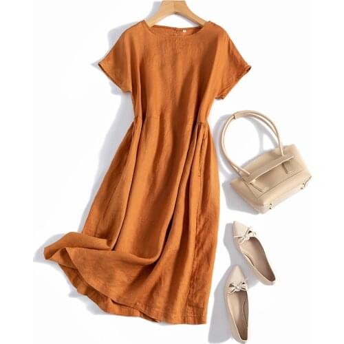 Summer New Women Loose Plus Size Japan Style Mori Girls Comfortable Breathable French Water Washed Linen Dresses