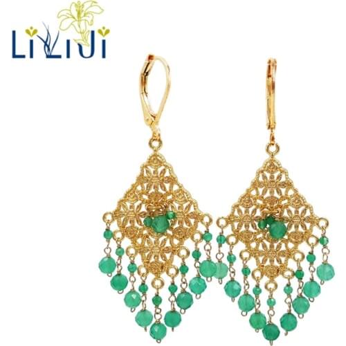 Lii Ji Natural Green Onyx,Larimar,Freshwater Pearl,Labradorite,Black Spinel,Pyrite,Peridot Shining Tassel Statement Earrings