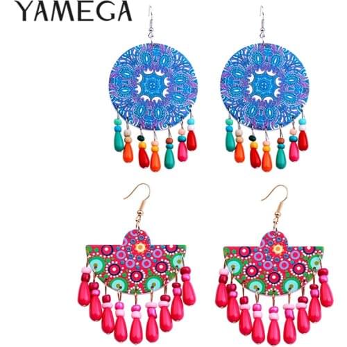 Trendy Beaded Charms Earrings Vintage Gypsy Boho Fashion Jewelry Unique Statement African Wooden Drop Earrings For Women Gifts