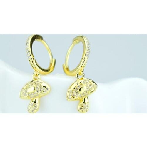 Fashion Jewelry Hot Selling in 2021 Ladies Long Earrings Mushroom Earrings Cubic Zirconia Gold Filling