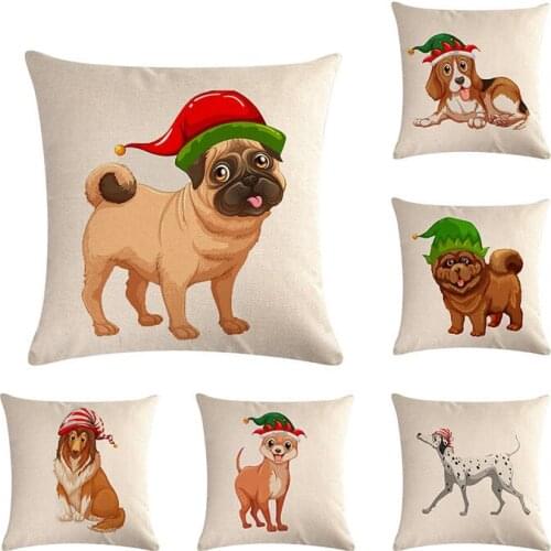 Cartoon Cat Dog Shapi Dalmatian Christmas Party Linen Cushion Cover Case Home Decorative Pillows Cover For Sofa Cojines ZY614
