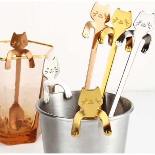 Stainless Steel Coffee Spoon Lovely Cute Cat Shape Teaspoon Dessert Snack Scoop Ice Cream Mini Spoons Tableware Kitchen Tools