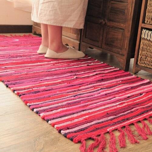 2019 New Hand Hooked Striped Cotton Floor Mats Carpet with Tassel Yoga Mat Beach Sand Free Mat Pad Cotton Bedside Rugs Tapete