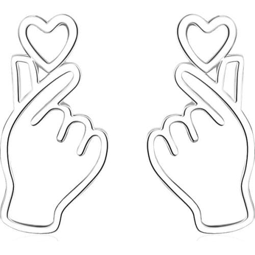 New Fashion Romantic Palm Love You 925 Sterling Silver Female Stud Earrings Original Jewelry For Women Valentines Day Gift