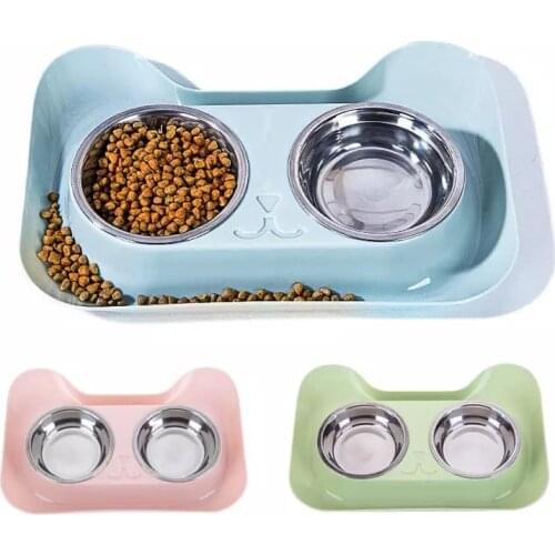 New Durable Pet Ssupplies Double Stainless Steel Cat Dog Bowl Leak Pproof Aaccessories For Cat Skid Design French Bulldog