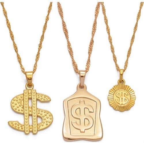 Anniyo $ Money Wealth Symbol Pendant Necklaces Women Girl,Hip-hop Chain Necklace Jewelry Wedding Party African Ornaments #011109