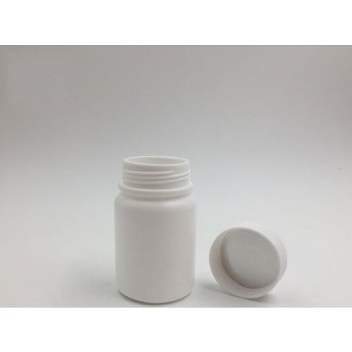50pcs/lot 60ml White Empty HDPE Round Pill Bottle 60cc Capsules Container with Screw Caps for medical packaging