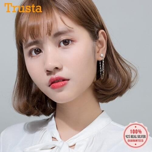 Trustdavis Link Chain Earrings 925 Sterling Silver Pearl Stud Earrings Teen Girls Women Fine Wholesale Jewelry DS1555