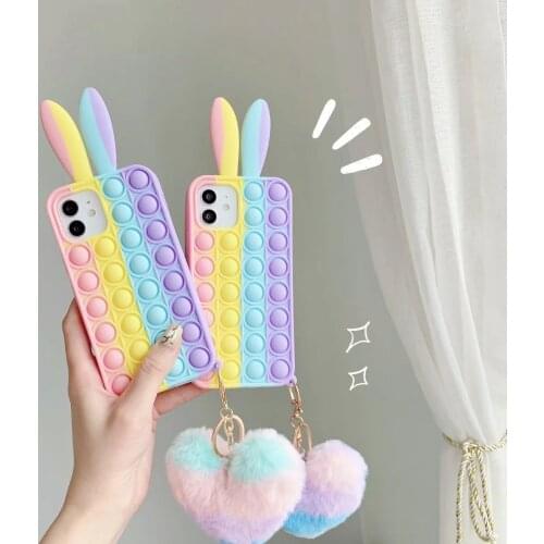 Cute Rabbit Silicone Phone Case For Xiaomi Redmi Note 8 Pro 9 Pro Pocophone X3 NFC Cover Reliver Stress Bubble Cover