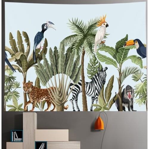 Tropical rainforest palm leaf animal home art decorative tapestry background wall Hippie Bohemian decorative sofa blanket