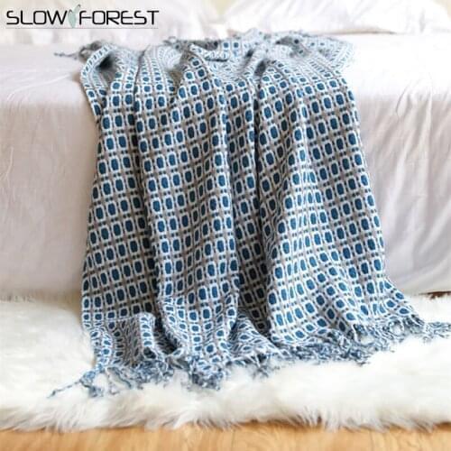 Printed Knitted Sofa Blanket Houndstooth Fringed Wool Blanket Summer Woven Blanket Plaid Scarf Shawl