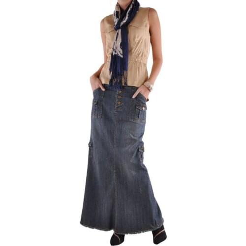 Denim Skirts Womens 2021 New Jeans Skirt Fashion Multi Pocket Loose Denim Bust Bag Hip Long Skirt юбки женские