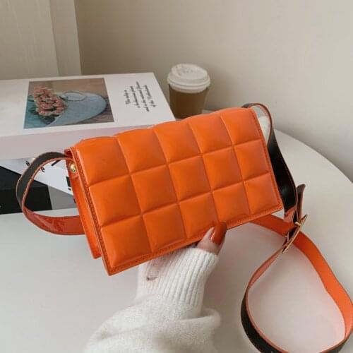 Girls Brief Flap Womens Casual Messenger Bags Grid Patent PU Leather Pure Color Messenger Bag Casual Women Small Purse