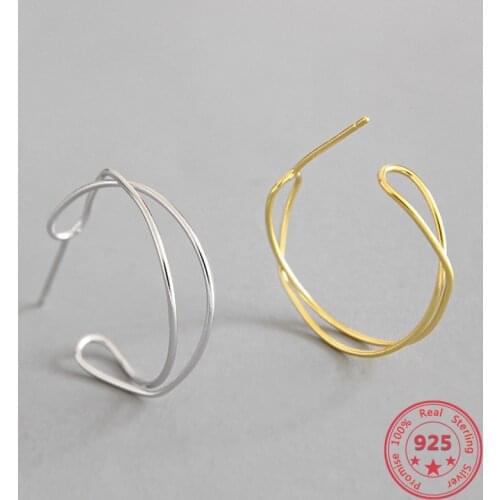Golden Line Twist Stud Earrings For Women 2018 New Trend 100% 925 Sterling Silver Lady Fashion Jewelry