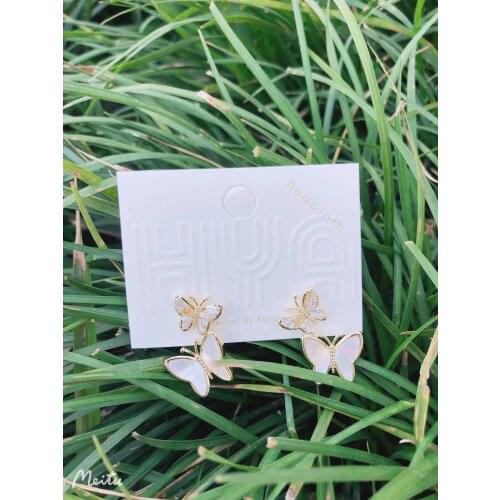 S925 Silver Ear Needle Stud Earring Minimalist Fresh Water Shell Butterfly Brass14kGold South Korea Jewelry for Women HYACINTH