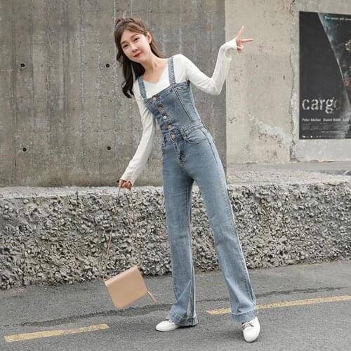 High Waist Slim Denim Jumpsuit Women 2020 Spring New Korean Style Loose Slim Straight Overalls Overalls for Women Loose Loose