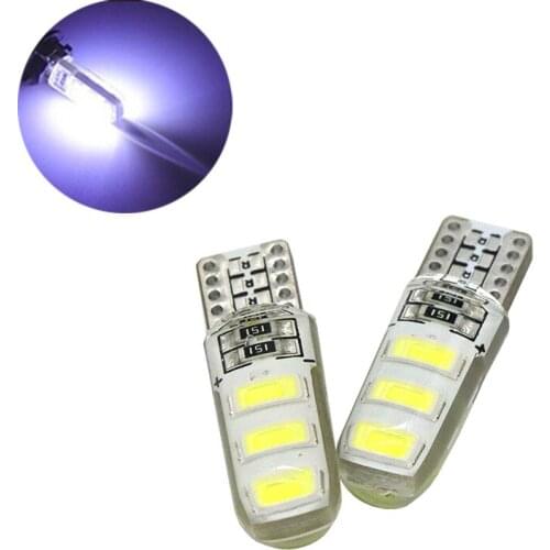 10Pcs White Silcone T10 W5W 5630 6SMD LED Car Bulbs For 194 168 2825 Clearance Lamps Interior Dome Door License Plate Lights 12V