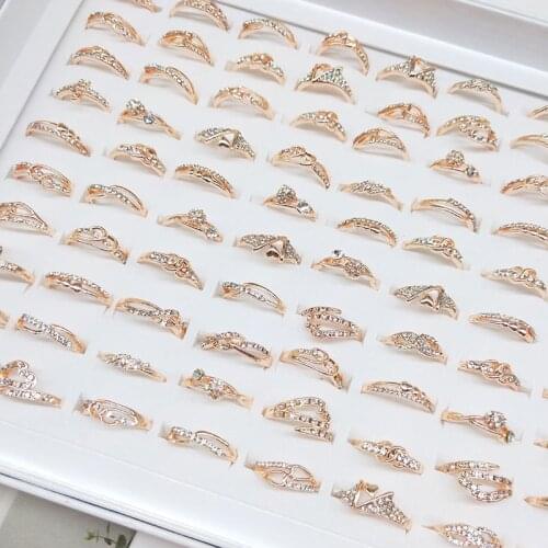 HOT Mix 10Pcs Trendy Rhinestone Crown Rings Gold Color Charm Finger Rings Engagement Wedding Party Jewelry Gift Wholesale