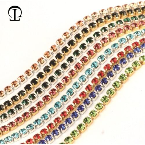 10yards rhinestones Chain ss6~ss18 sticker glass applique strass crystal for DIY Sew On Apparel needlework clothes accessories