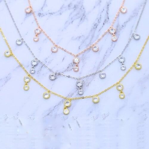 100% 925 Sterling Silver bezel cz station link chain Necklaces for Women minimal delicate dainty cz choker sexy layer necklace