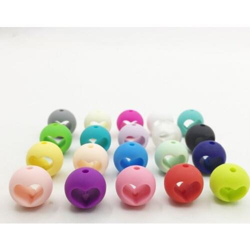 100pieces/lot Silicone Beads Baby Teething Beads 15mm Round bead with heart shaped design Teething 15MM Round Silicone Beads