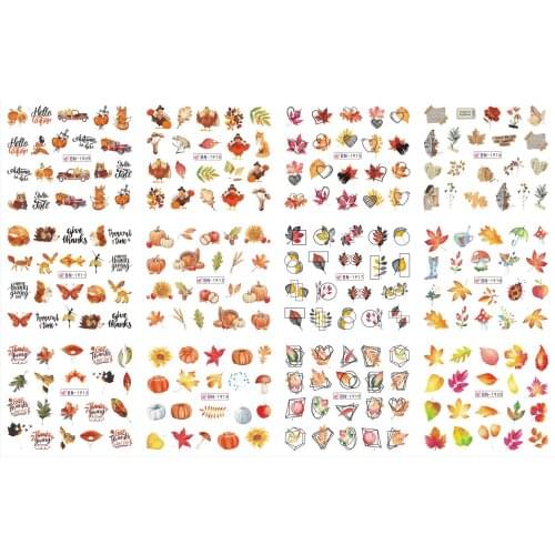 UPRETTEGO 12 PACKS / LOT NAIL ART BEAUTY WATER DECAL SLIDER NAIL STICKER THANKS GIVING DAY AUTUMN FALL LEAF PUMPKIN BN1909-1920