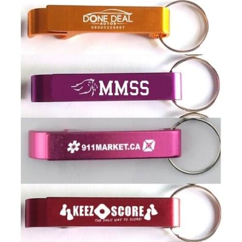 150 pcs/lot promotion customed printed logo gift Metal aluminum alloy bottle opener metal keychain laser LOGO