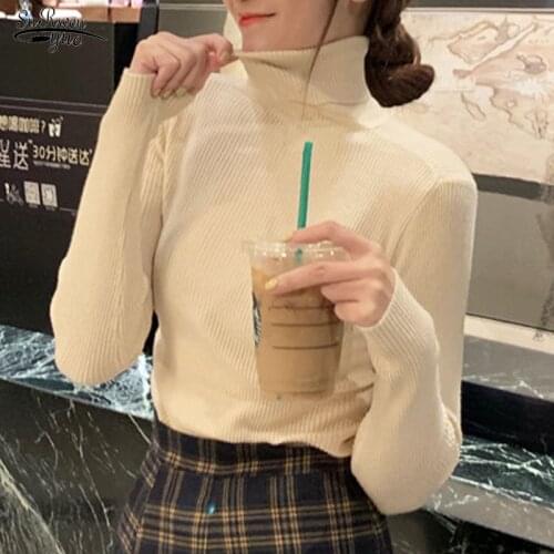 2020 Autumn Slim Women Sweater Knitted Turtleneck Elastic Female Pullover Sweater Long Sleeve Cotton Clothes Sueter Mujer 10607