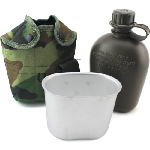 3-PCS SET US Army US Kettle with lunch box tactical combat outdoor sports bottle 1L portable aluminum lunch box