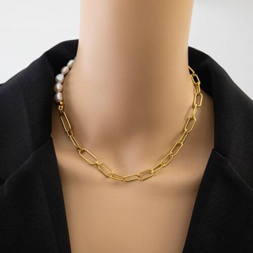 316L Stainless Steel New Fashion Upscale Jewelry Irregular Natural Freshwater Pearl Charms Thick Chain Choker Necklace For Women