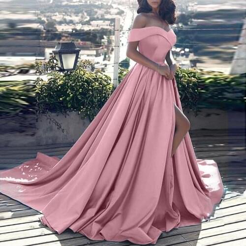 Formal Dress Off Shoulder High Slit Elegant Floor Length Prom Dress for Wedding Plus Size Satin Party Dresses Glamorous Sexy 5XL