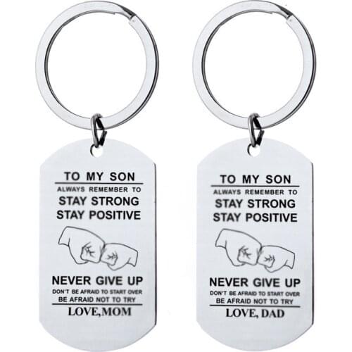 To My Son Love Mom Dad Family Jewelry Charm Keychain Keyring Pendant Necklace Stainless Steel Lettering Military Dog Tags