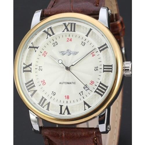 50pcs/lot winner-D136 fashion roman style winner watch big round dial mechanical leather watch high quality casual men watch