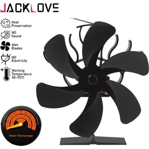 Black Fireplace 6 Blade Heat Powered Stove Fan Log Wood Burner Eco Friendly Quiet Home Fireplace Fan Efficient Heat Distribution