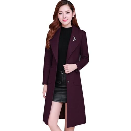 Womens 2019 New Fashion Wool Coat Lapel Long Sleeved Coat Solid Color Cotton Jacket Medium Long Section Female Parker Outerwear