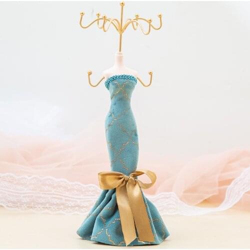 Elegant Lady Model Earring Display Rack Mannequin Princess Dress Necklace Jewelry Stand Holder for Women Girls, Blue