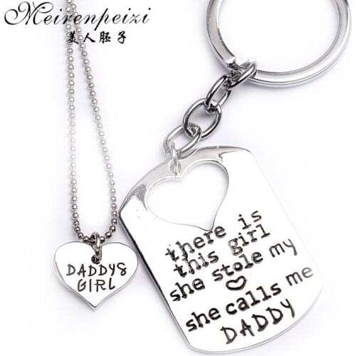 There is this girl she stole my heart she calls me DADDY MOMMY Dog Tag Heart Pendant Necklace Keychain Kids Jewellery For Girls