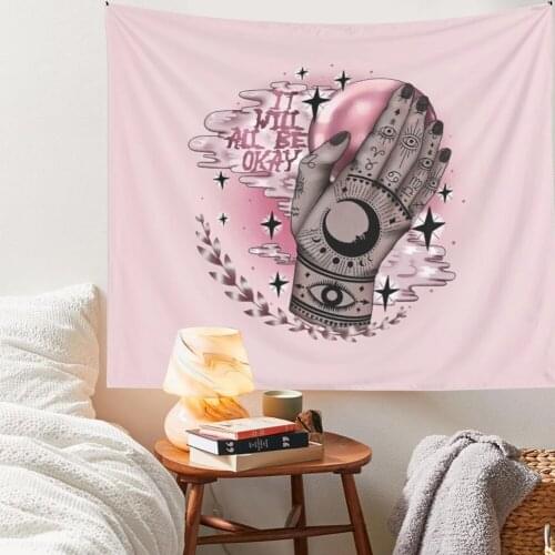 Tarot Card Pink Tapestry Ouija It Will All Be OK Dorm Room Decoration Pink Boho Home Decor Psychedelic Sun Moon Wall Decor