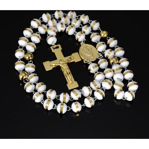 Classic Beads Cross necklace High quality Golden Openwork Beads necklaces Pray rosary Cross pendant Catholicism jewelry