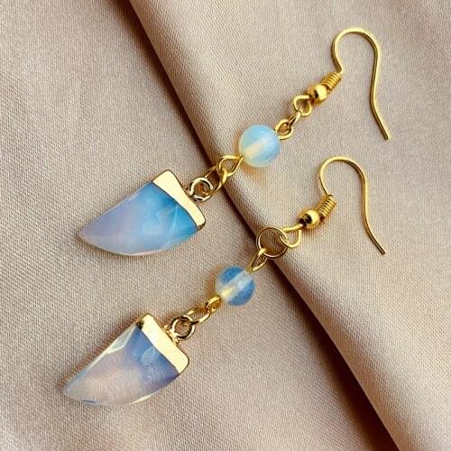Earrings Trendy 2021 Natural Stone Opal Crescent Moon Fall Earrings Winter Dangle Bride Earrings for Women 2021 Vintage Ethnic