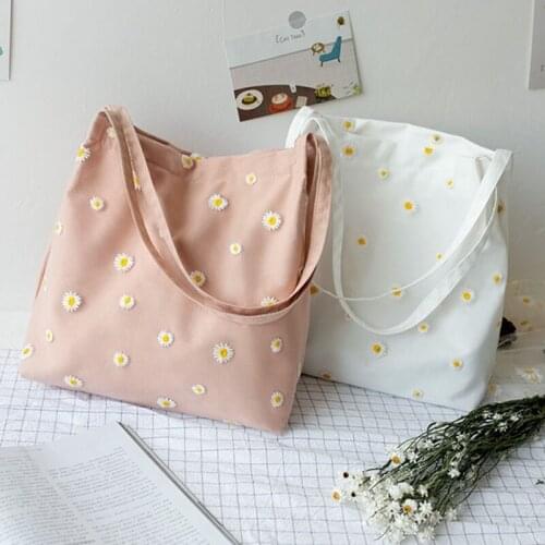 Fashion Shoulder Bags for Womens Female Shopper Bag Handbag Cute Embroidery Bag with Daisies