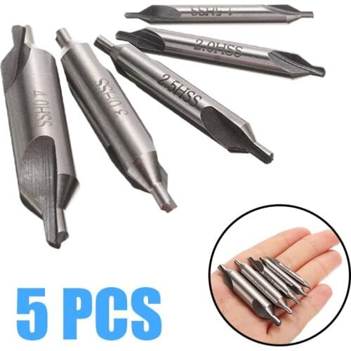 5PCS Center Drill Bits Set High Speed Steel Precision Combined Countersinks Kit 60 Degree Angle 1/1.5/2/2.5/3/5mm Pilot Bit Tool