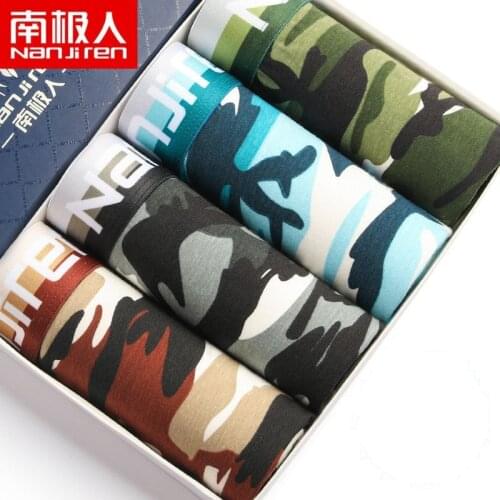 New Men Underwear Boxer Shorts Camouflage Panties Solid Shorts Brand Underpants Cotton Breathable Mid Waist Shorts Men L-5XL